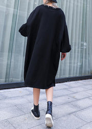 Loose black Cotton clothes Women o neck Sequined Dresses - SooLinen