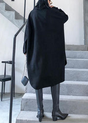 Loose black Cotton tunic pattern lapel low high design Art Dresses - SooLinen