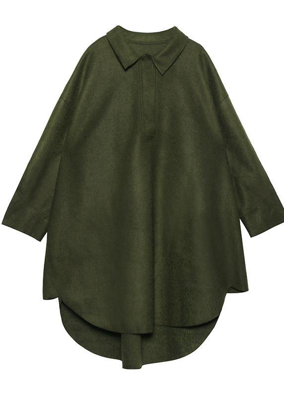 Loose black Cotton tunic pattern lapel low high design Art Dresses - SooLinen