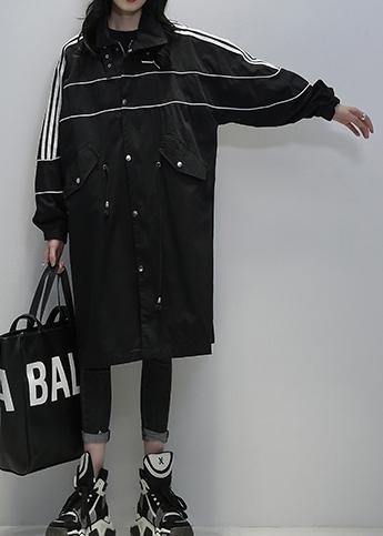 Loose black Fine clothes Outfits stand collar zippered  women coats - SooLinen