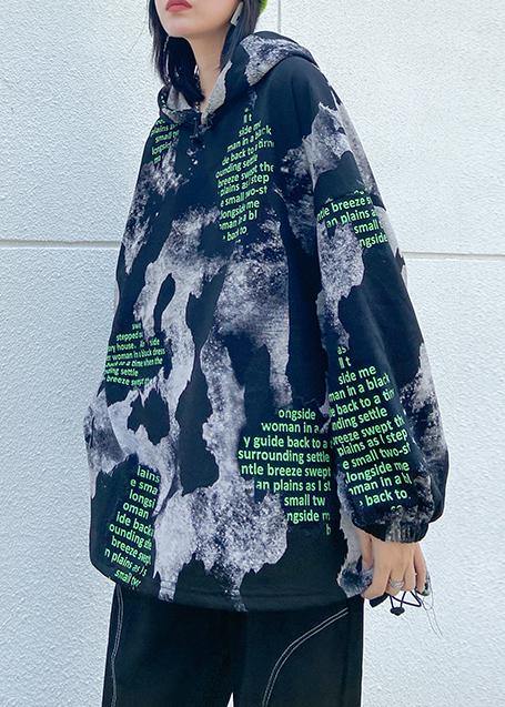 Loose black Letter tops women hooded short fall blouses - SooLinen