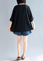 Loose black chiffon tops Fashion Life o neck Batwing Sleeve loose Summer tops - SooLinen