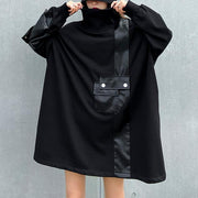 Loose black clothes Women high neck patchwork loose Dress - SooLinen