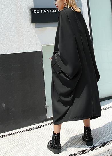 Loose black cotton Tunic lapel collar long summer Dresses - SooLinen