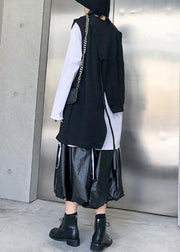 Loose black cotton clothes asymmetric short sleeveless tops - SooLinen