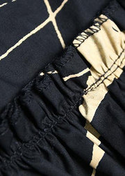Loose black prints Cotton dresses low high design daily summer Dress - SooLinen