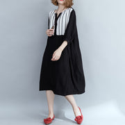Lose schwarz gestreifte Baumwollkleidung Damenmode Outfits Patchwork Plus Size Kleid