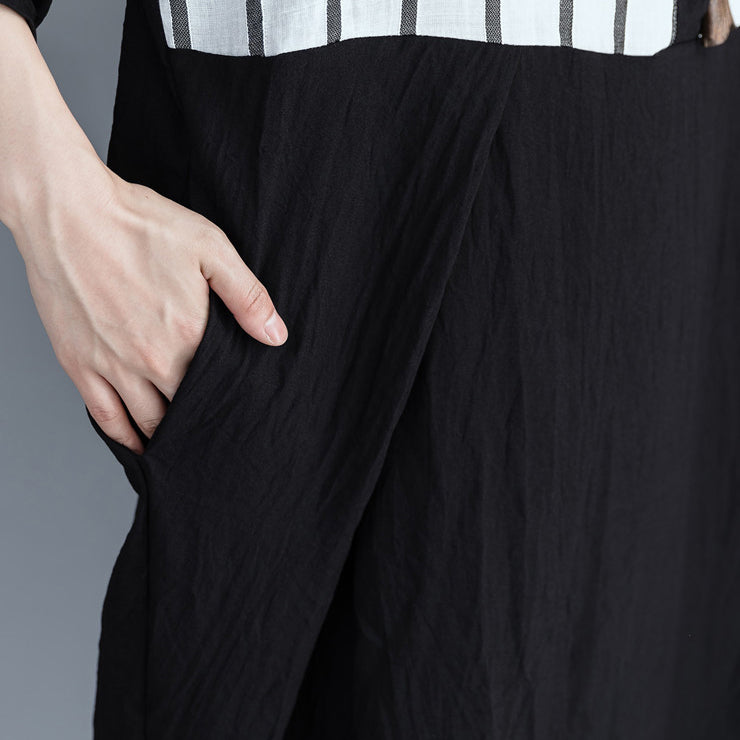 Lose schwarz gestreifte Baumwollkleidung Damenmode Outfits Patchwork Plus Size Kleid