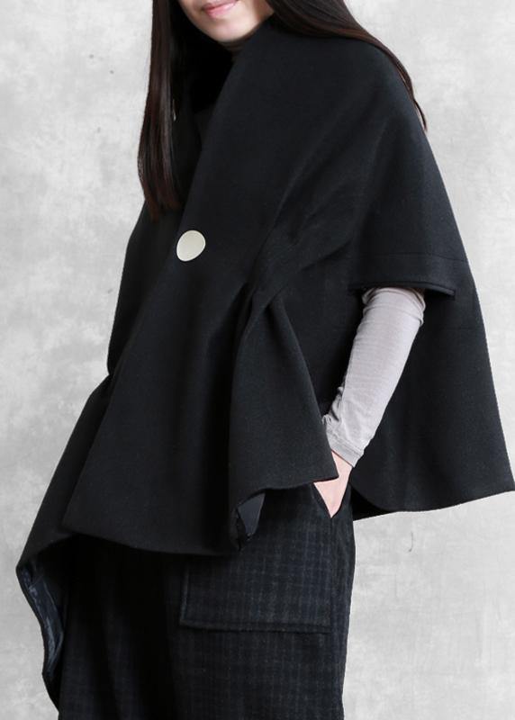 Loose black wool Blouse v neck short asymmetric shirt - SooLinen