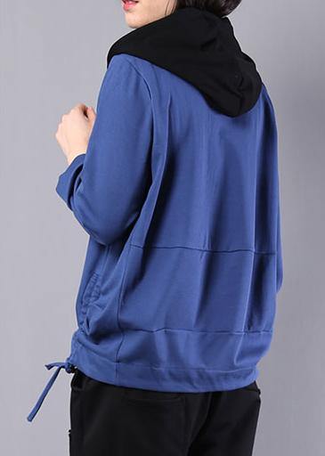 Loose blue cotton linen tops women hooded oversized autumn short coat - SooLinen