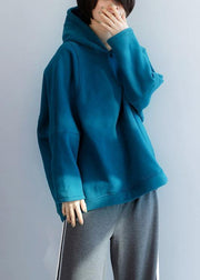 Loose blue cotton tunic top baggy hooded tops - SooLinen