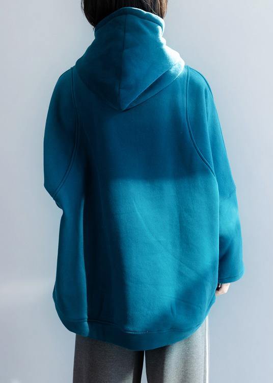 Loose blue cotton tunic top baggy hooded tops - SooLinen