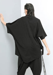 Loose cotton Print Women clothes black stylish Pullover Closure Blouse - SooLinen