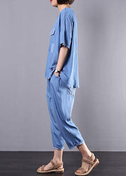 Loose cotton clothes For Women Korea Casual Blue Denim Two Piece Suit - SooLinen