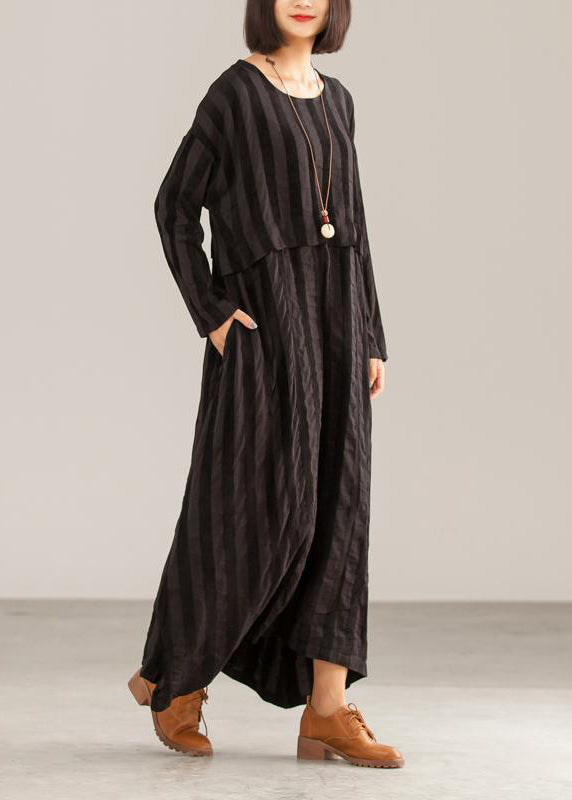 Loose cotton tunics for women Casual Striped Women Casual Loose O-neck Maxi Dress