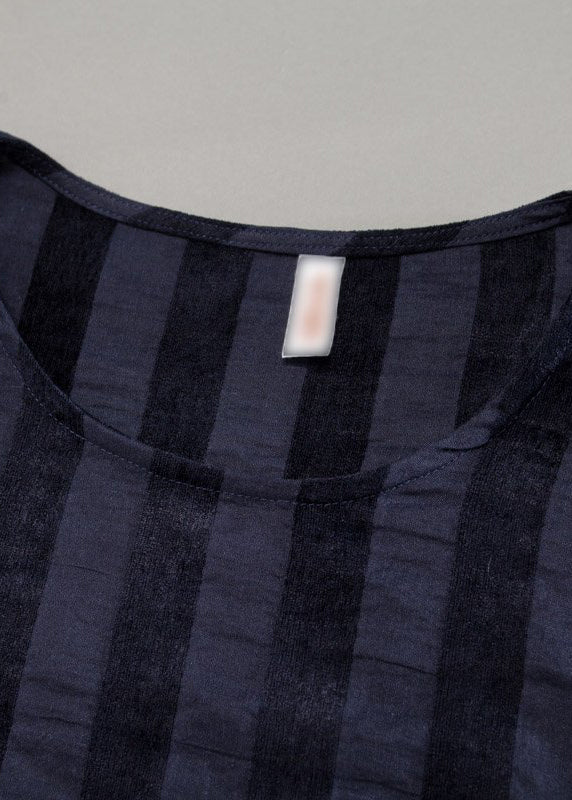 Lockere Baumwoll-Tuniken für Damen Lässig gestreiftes Damen-Lässiges Maxikleid mit O-Ausschnitt