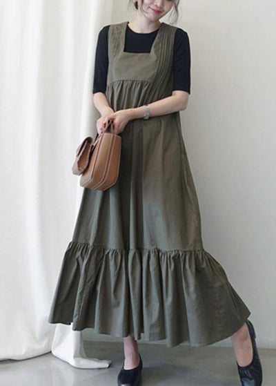 Loose dark gray cotton clothes Ruffles A Line summer Dress - SooLinen