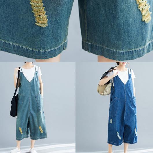Loose denim blue cotton Tunics Korea loose jumpsuit pants - SooLinen