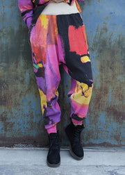 Loose elastic waist pants plus size purple red prints Work knit pant - SooLinen