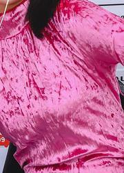 Loose fall cotton high neck shirts women pullover rose tops - SooLinen