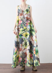 Loose floral cotton clothes Women Neckline Sleeveless Robe summer Dresses