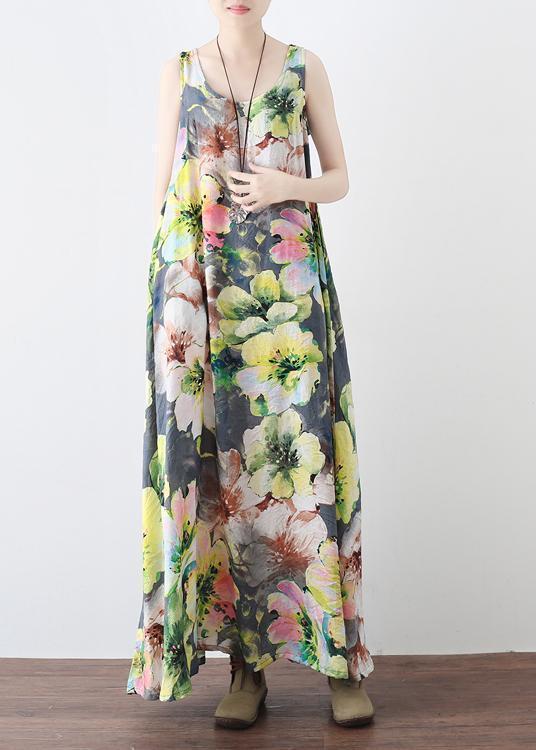 Lose Blumenbaumwollkleidung Frauen-Ausschnitt ärmellose Roben-Sommerkleider