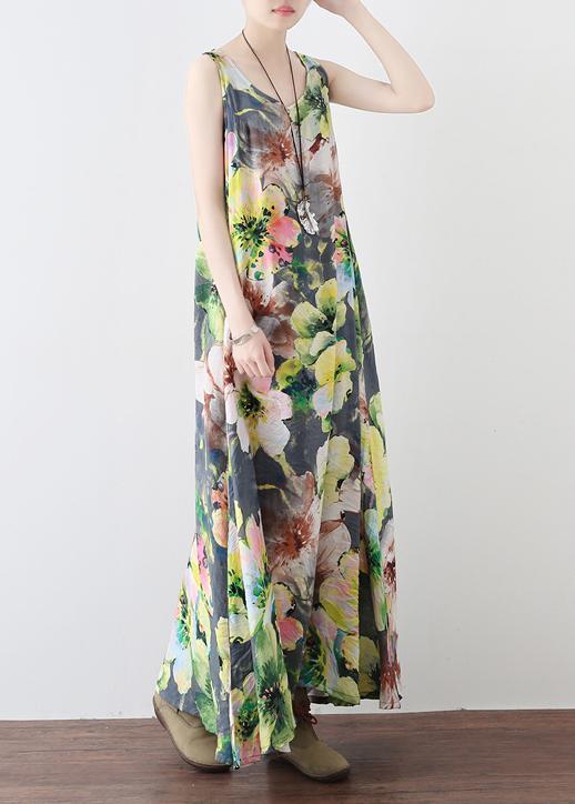 Loose floral cotton clothes Women Neckline Sleeveless Robe summer Dresses