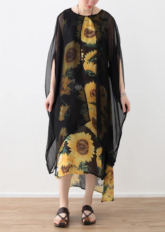 Loose floral cotton dresses false two pieces long summer Dresses - SooLinen