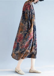 Loose floral cotton linen Long dress plus size design pockets long Dresses