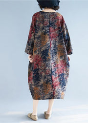 Loose floral cotton linen Long dress plus size design pockets long Dresses