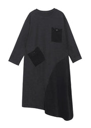 Loose gray cotton dresses patchwork Maxi winter Dress - SooLinen