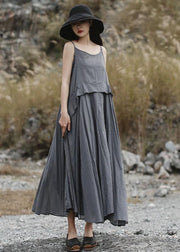 Loose gray sleeveless linen outfit loose waist Maxi summer Dress - SooLinen
