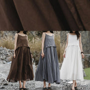 Loose gray sleeveless linen outfit loose waist Maxi summer Dress - SooLinen
