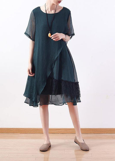 Loose green Chiffon quilting clothes Casual Wardrobes layered Knee summer Dresses - SooLinen