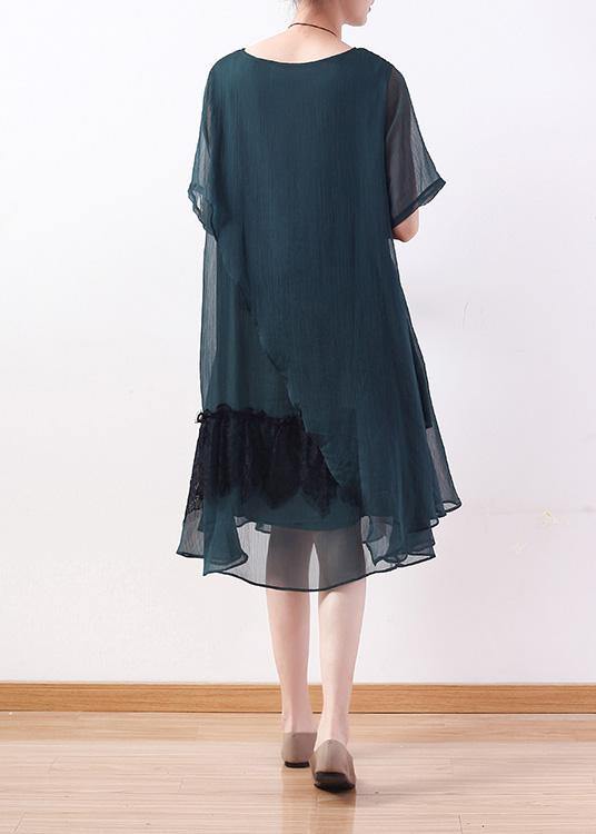 Loose green Chiffon quilting clothes Casual Wardrobes layered Knee summer Dresses - SooLinen