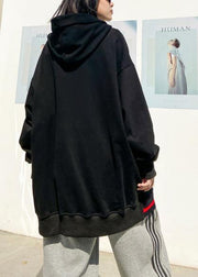 Loose hooded asymmetric spring tops women black tunic blouses - SooLinen