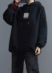 Loose hooded drawstring crane tops Inspiration black shirts - SooLinen