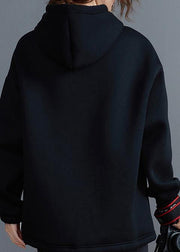 Loose hooded drawstring crane tops Inspiration black shirts - SooLinen