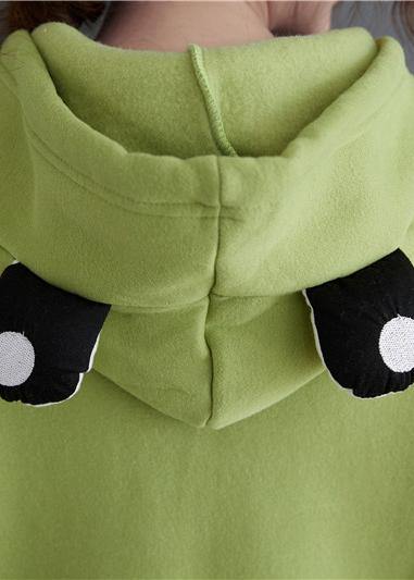 Loose hooded drawstring fall tunics for women Fabrics green top - SooLinen