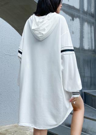 Loose hooded fall outfit Work Outfits white print Dress - SooLinen