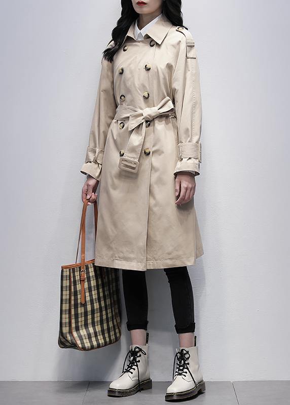 Loose khaki Plus Size trench coat Work Notched tie waist women coats - SooLinen