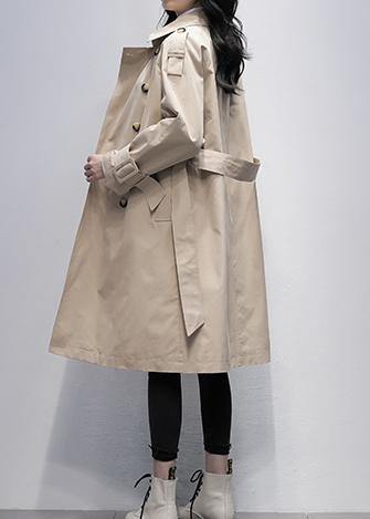 Loose khaki Plus Size trench coat Work Notched tie waist women coats - SooLinen