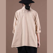 Loose khaki tops women blouses lapel large hem tunic fall shirts - SooLinen