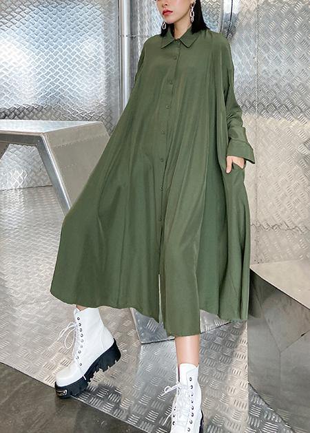 Loose lapel exra large hem clothes Runway army green Robe Dress - SooLinen