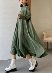 Loose lapel exra large hem clothes Runway army green Robe Dress - SooLinen