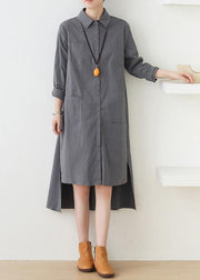 Loose lapel low high design quilting dresses design gray Dresses - SooLinen