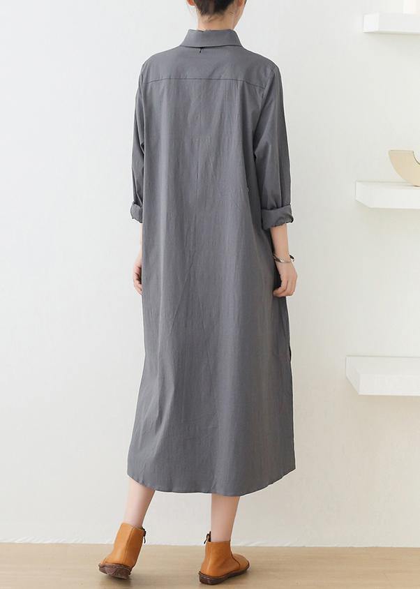 Loose lapel low high design quilting dresses design gray Dresses - SooLinen