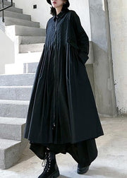 Loose lapel Cinched fine coats women black baggy coat - SooLinen
