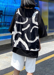 Loose large size black short sleeve + mesh vest two-piece blouse women - SooLinen