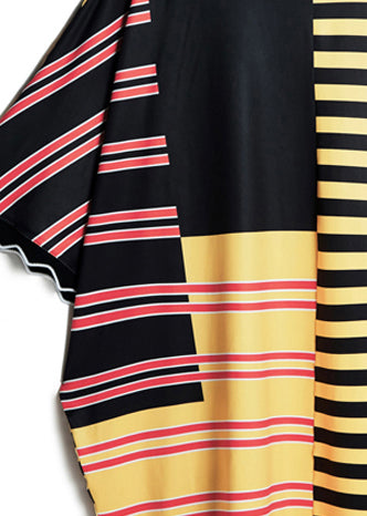 Loose multicolor striped silk blended clothes Women plus size linen patchwork Summer Dress